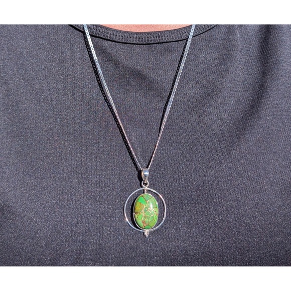 Handmade Genuine Kingman Copper Matrix Turquoise Pendant Necklace 18 in Chain **